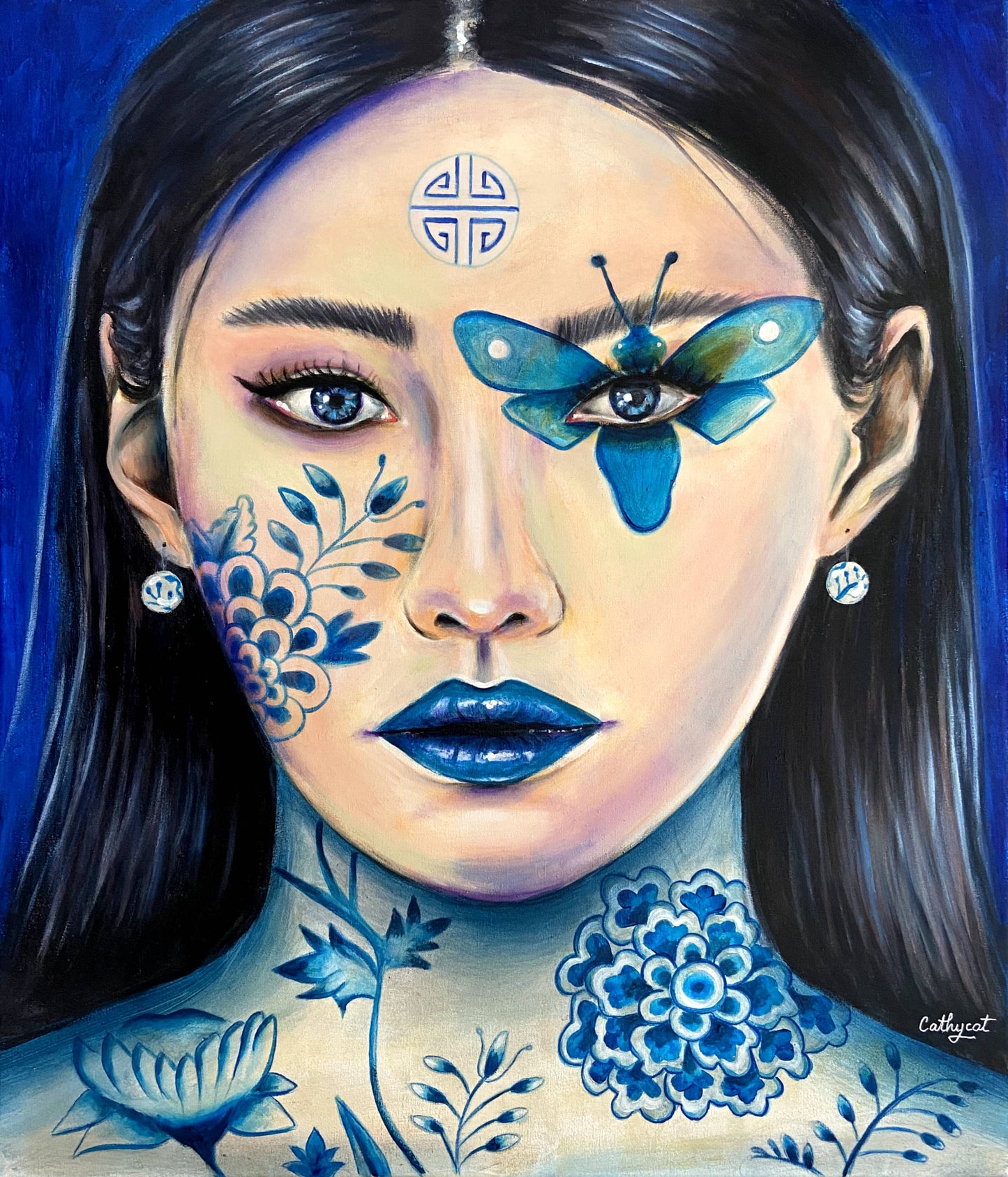 China portrait original painting acrylic and oil fine arts vibrant and expressive