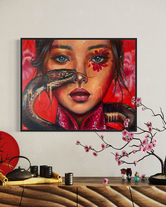 "Chinese new year - The Snake" Contemporary portrait - Original painting