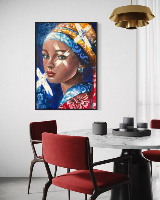 "Girl with a pearl" Contemporary portrait - Original painting